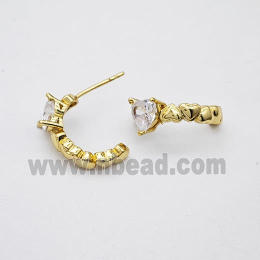 Copper earring pave zircon, Gold plated