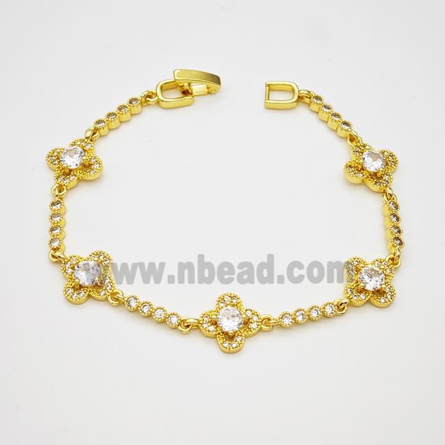 Copper Bracelet pave Zircon, Gold plated