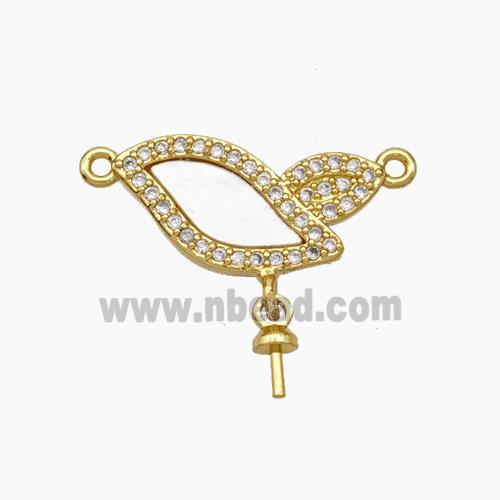 Copper Connector pave zircon and white shell bead, Gold Plated