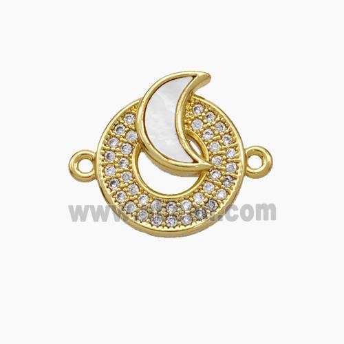 Copper Connector pave zircon and white shell bead, Gold Plated