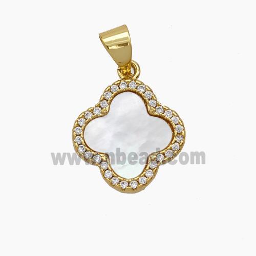 Copper pendant pave zircon and white shell bead, Gold Plated