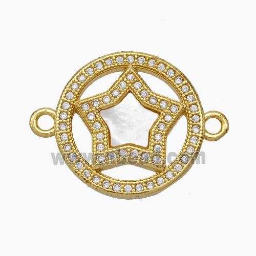 Copper Connector pave zircon and white shell bead, Gold Plated