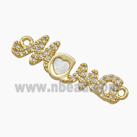 Copper Connector pave zircon and white shell bead, Gold Plated