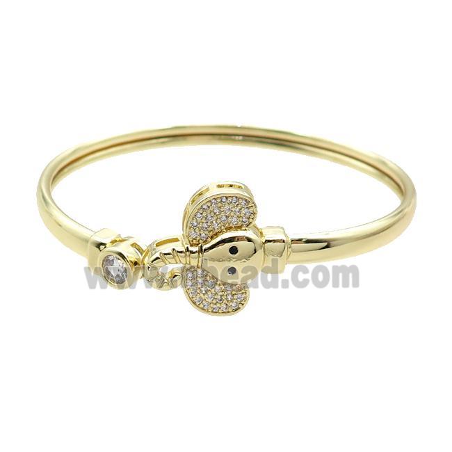 Copper Bangle Pave Zircon Elephant Gold Plated