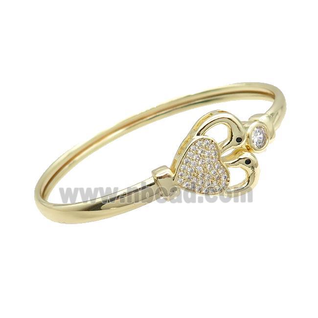 Copper Bangle Pave Zircon Heart Gold Plated