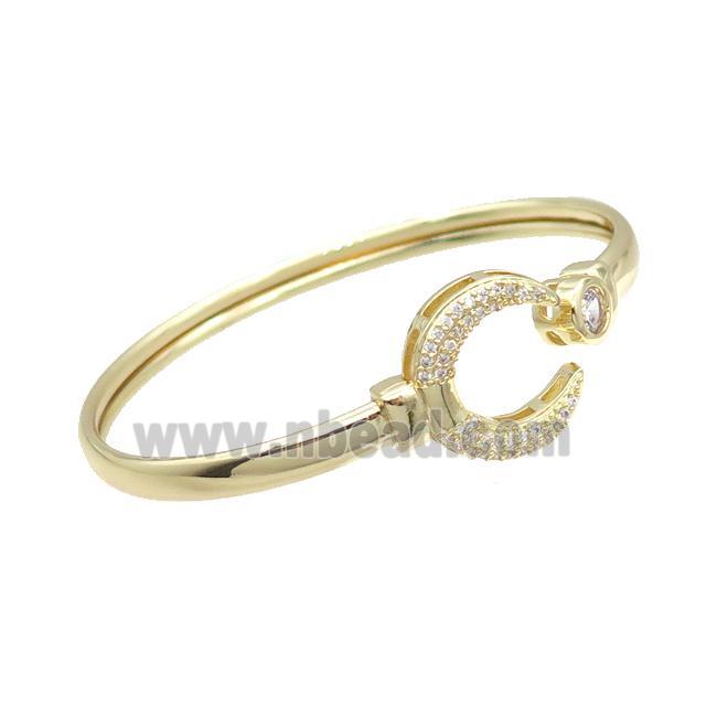 Copper Bangle Pave Zircon Moon Gold Plated