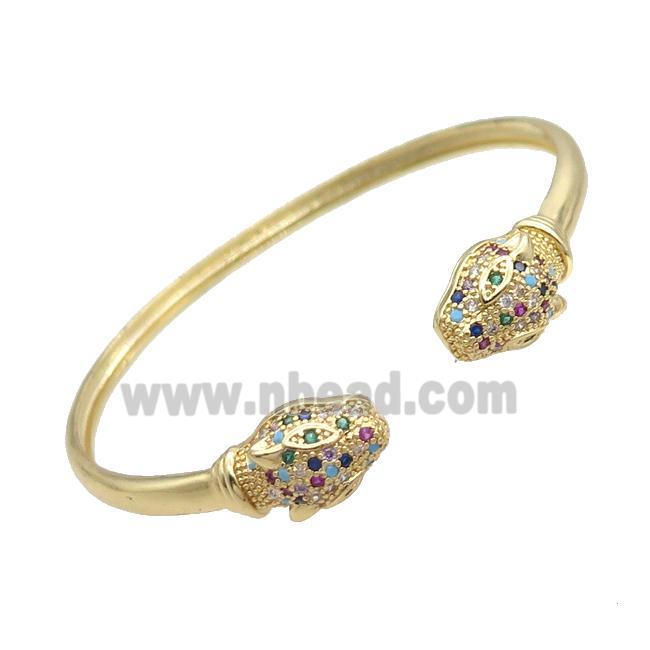 Copper Bangle Pave Zircon Leopard Gold Plated