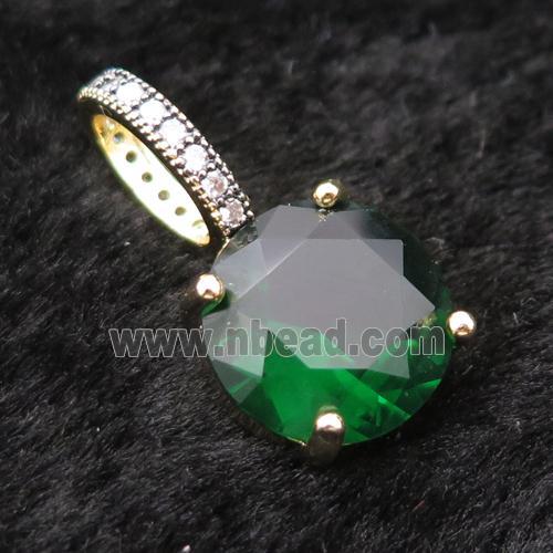 Copper Pendant Pave Green Crystal Glass Circle Gold Plated