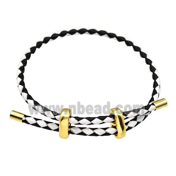 White Black PU Leather Bracelet Adjustable