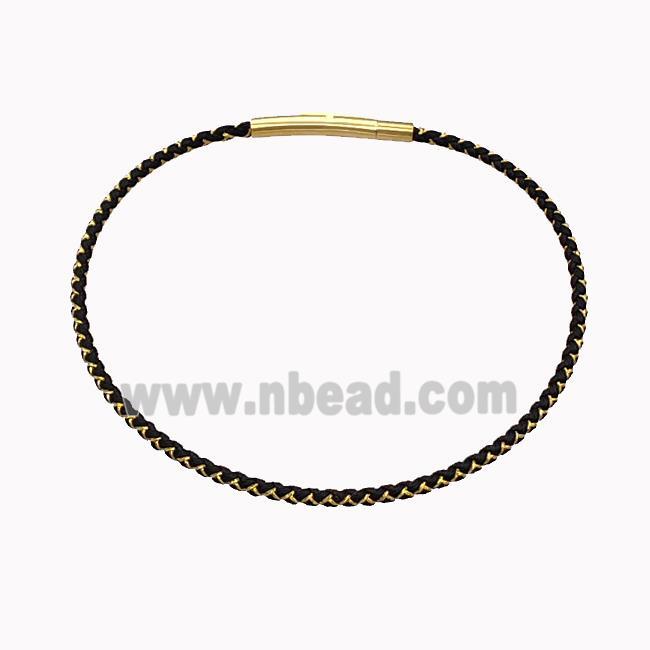 Black Nylon Cord Bracelet With Stainless Steel Clasp