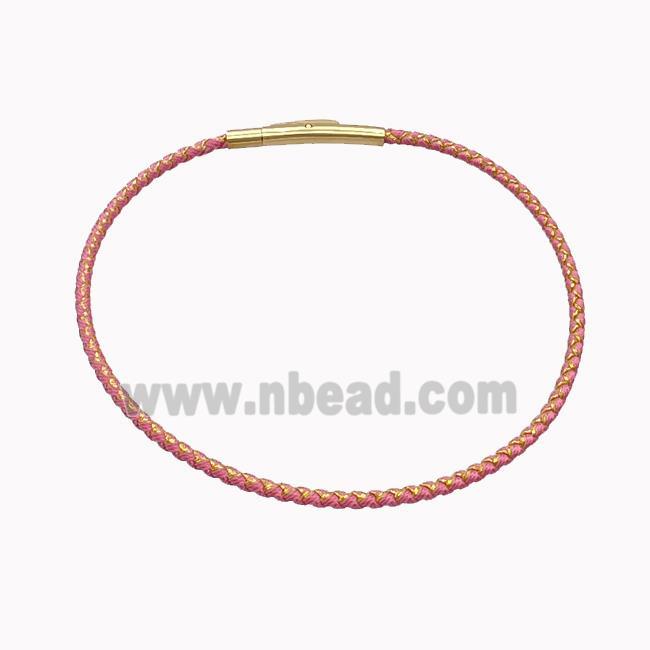 Pink Nylon Cord Bracelet With Stainless Steel Clasp