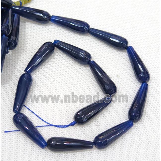 blue Agate beads, faceted teardrop