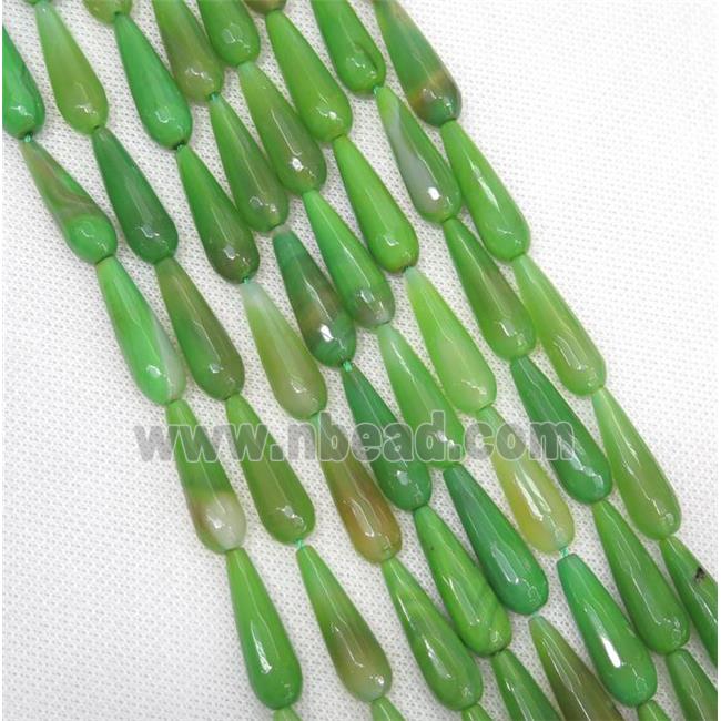 green Agate beads, faceted teardrop