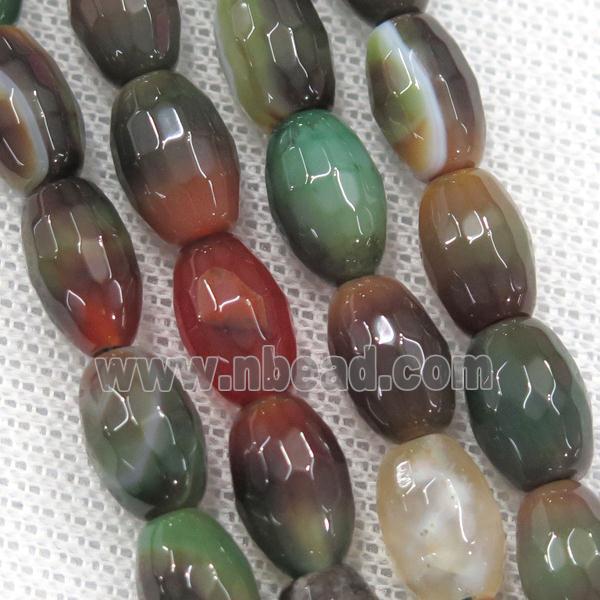 redgreen Agate beads, faceted barrel