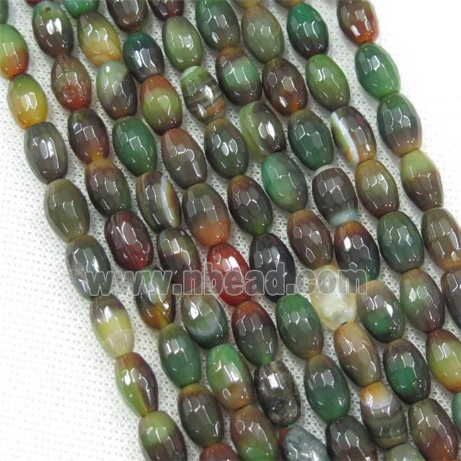 redgreen Agate beads, faceted barrel