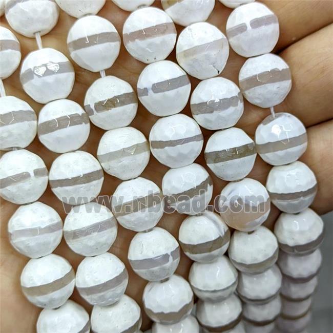 Tibetan Agate Beads Faceted Round White Dye B-Grade