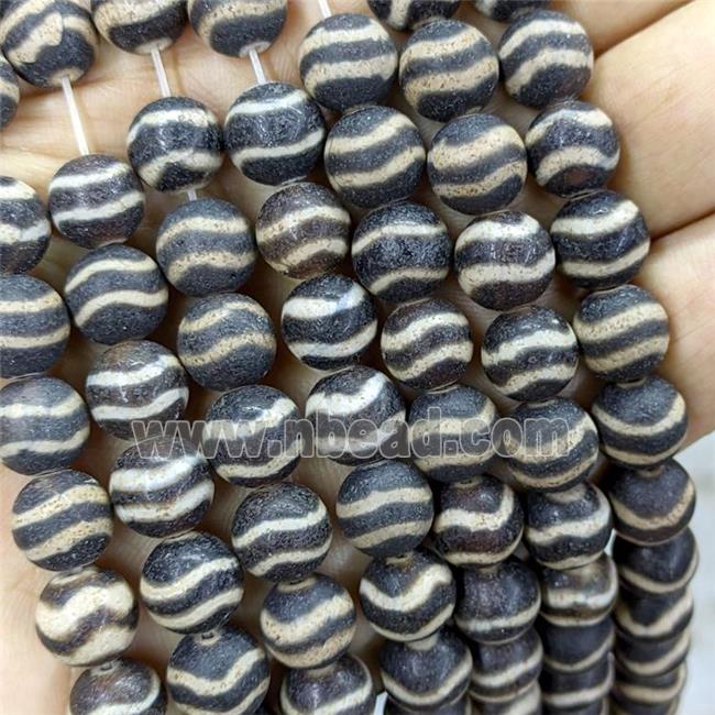 Tibetan Agate Round Beads Wave Black Matte