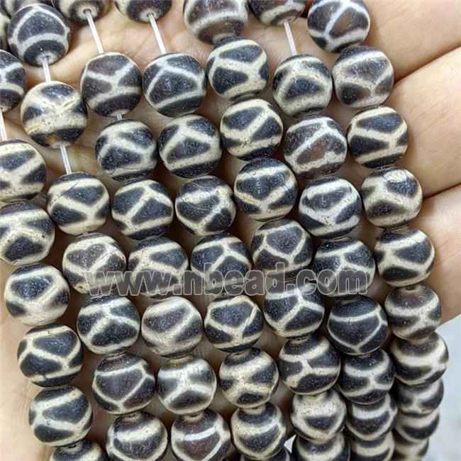 Tibetan Agate Round Beads Tortoise Black Matte