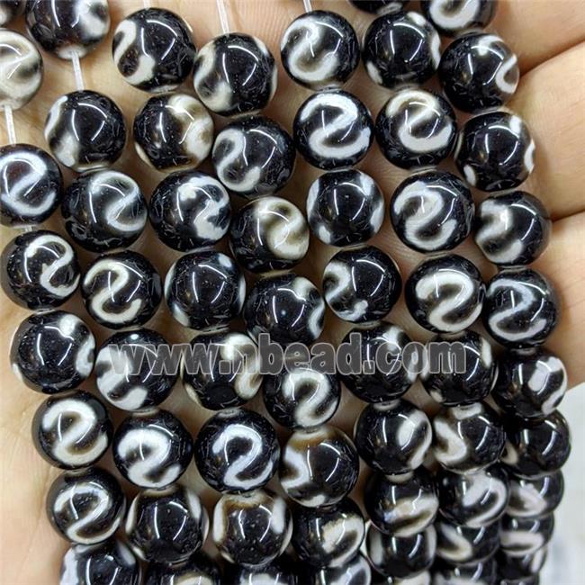 Tibetan Agate Round Beads Black Smooth