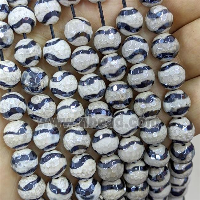 Tibetan Agate Beads Wave Faceted Round Electroplated