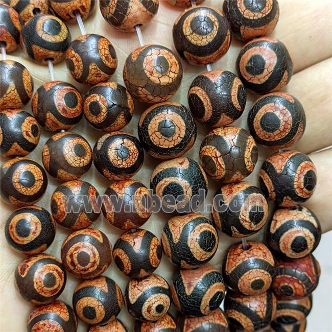 Tibetan Agate Round Beads Fired Evil Eye Orange Dye