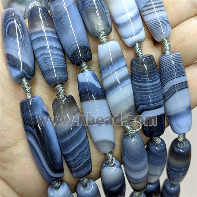 Natural Stripe Agate Rice Beads Inkblue Dye