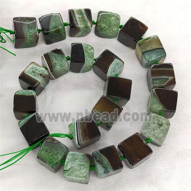 Druzy Agate Cube Beads Green Dye