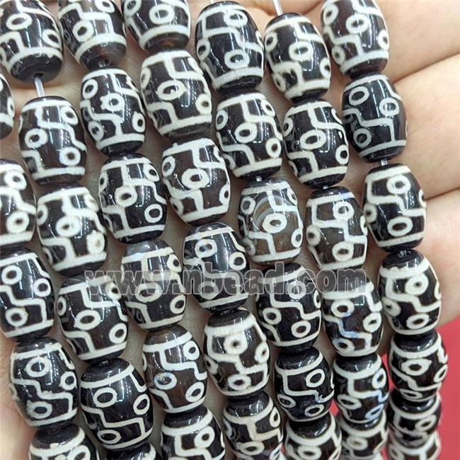 Tibetan Agate Barrel Beads Evil Eye Black