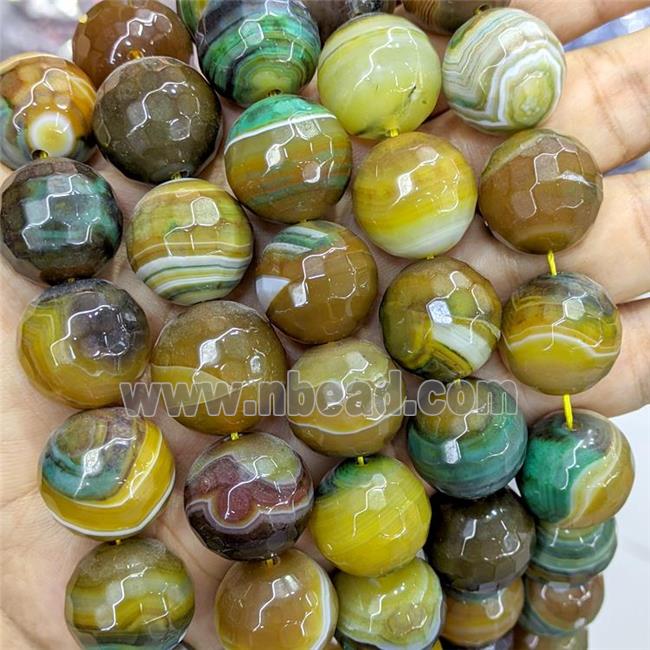 Natural Stripe Agate Beads Banded Olive Dye Faceted Round