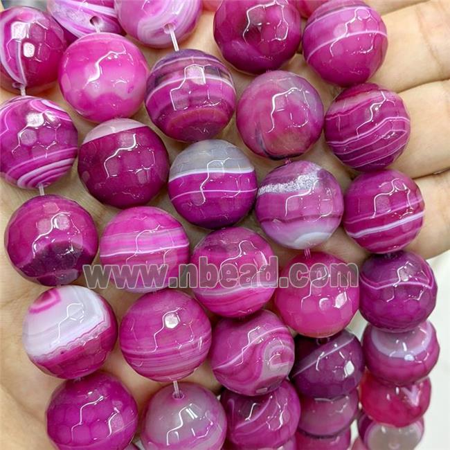 Natural Stripe Agate Beads Banded Hotpink Dye Faceted Round