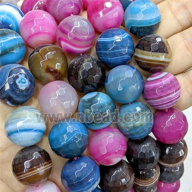 Natural Stripe Agate Beads Banded Mixed Color Dye Faceted Round