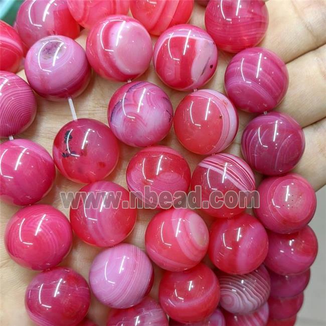 Natural Stripe Agate Beads Banded Red Dye Smooth Round