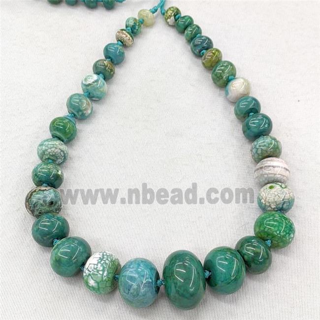 Natural Dragon Veins Agate Rondelle Beads Graduated Green Dye Smooth