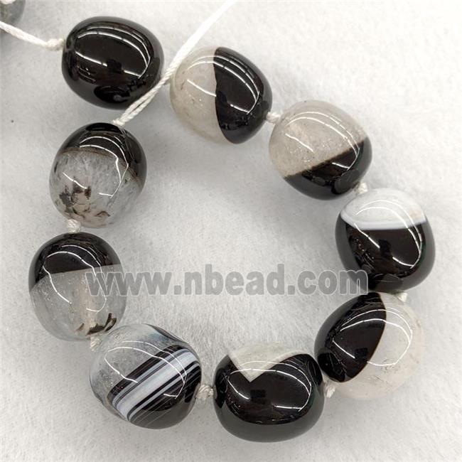 Natural Druzy Agate Barrel Beads White Black