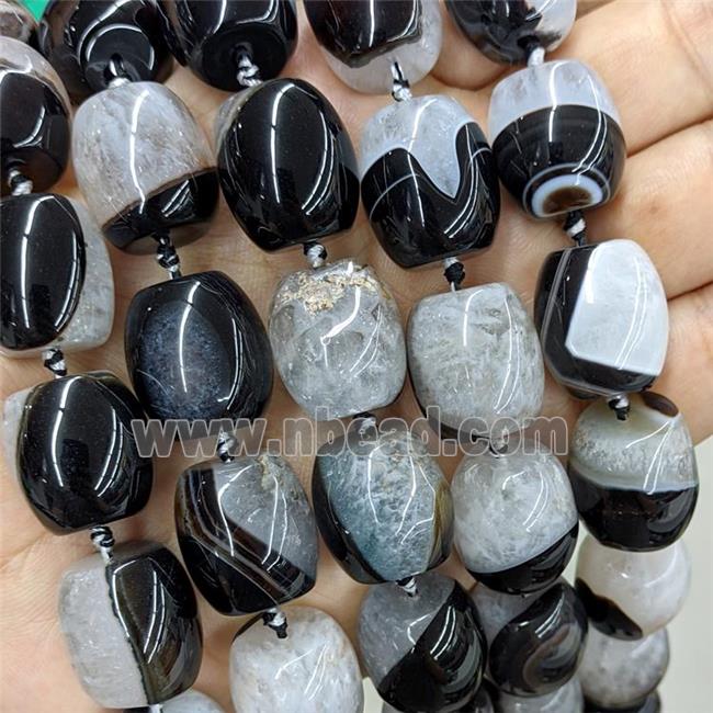 Druzy Agate Barrel Beads White Black