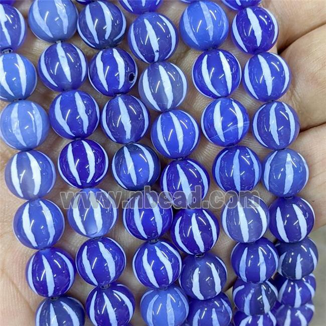 Tibetan Agate Beads Round Blue Pumpkin