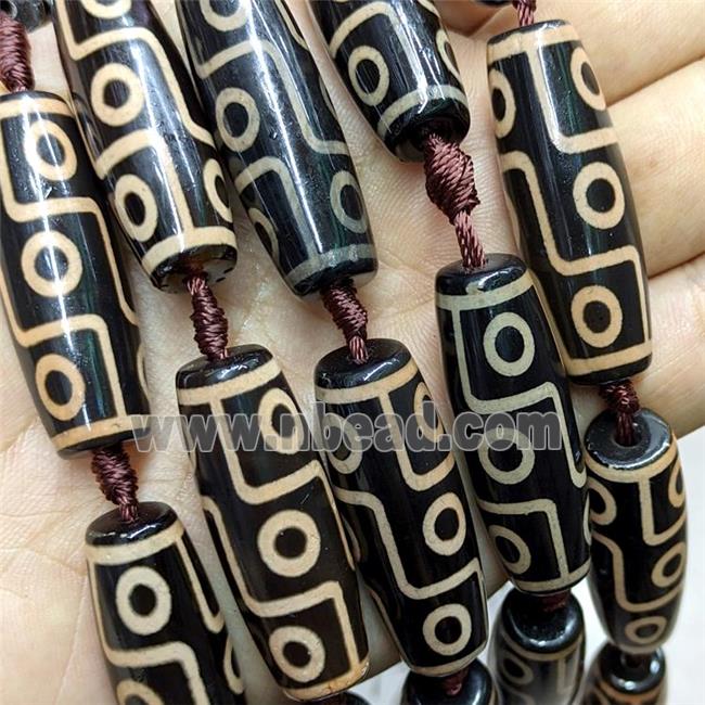 Tibetan Agate Rice Beads Black Yellow Eye