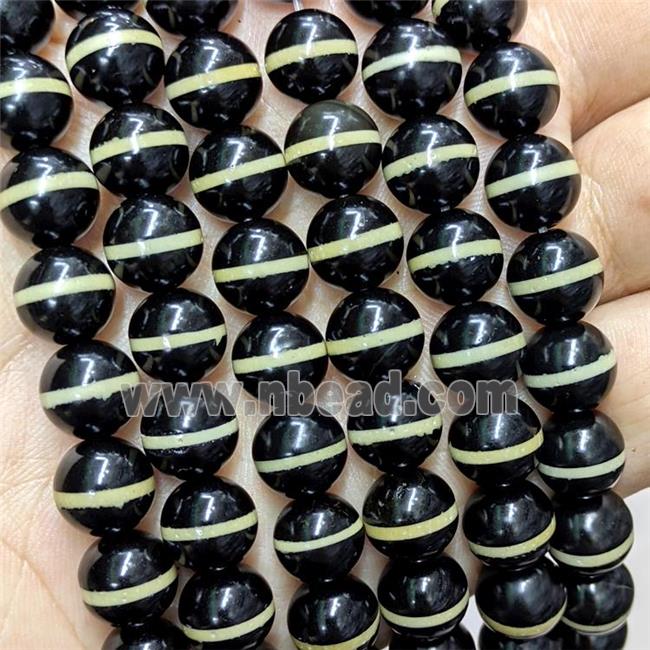 Tibetan Agate Beads Black Round Line