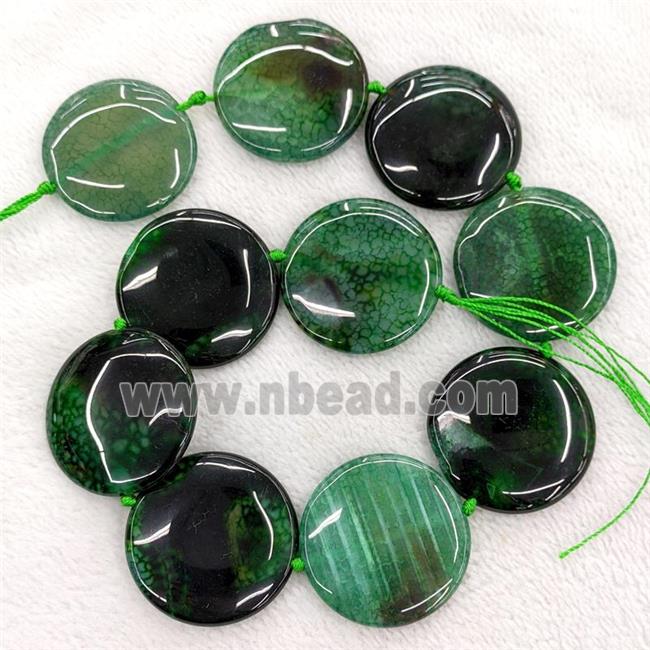 Natural Agate Coin Beads Green Dye