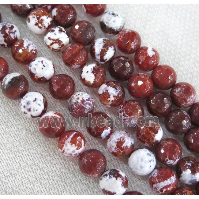 fired agate beads, faceted round, deep-red