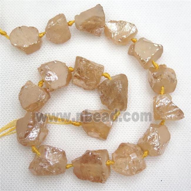 Crystal Quartz Nugget Beads, freeform, gold champagne electroplated