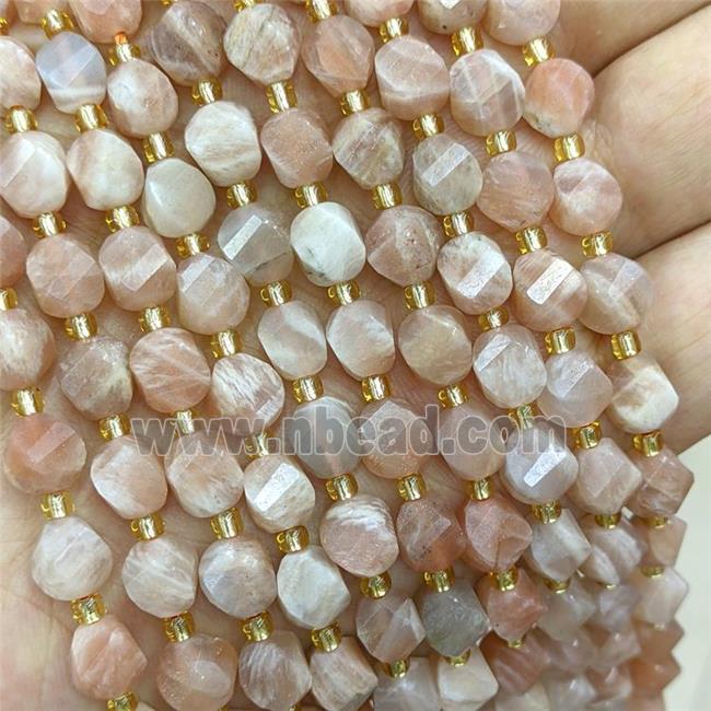 Natural Sunstone Twist Beads S-Shape Faceted Peach