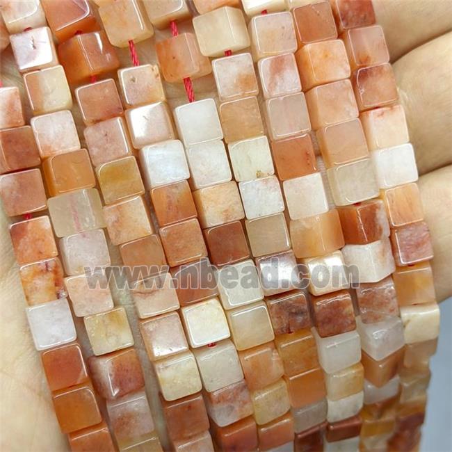 Natural Red Aventurine Cube Beads