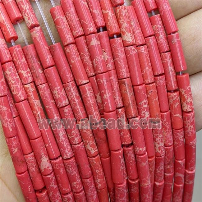 Synthetic Imperial Jasper Tube Beads Red