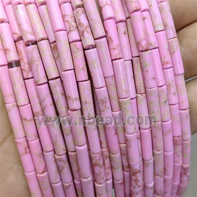 Synthetic Imperial Jasper Tube Beads Pink