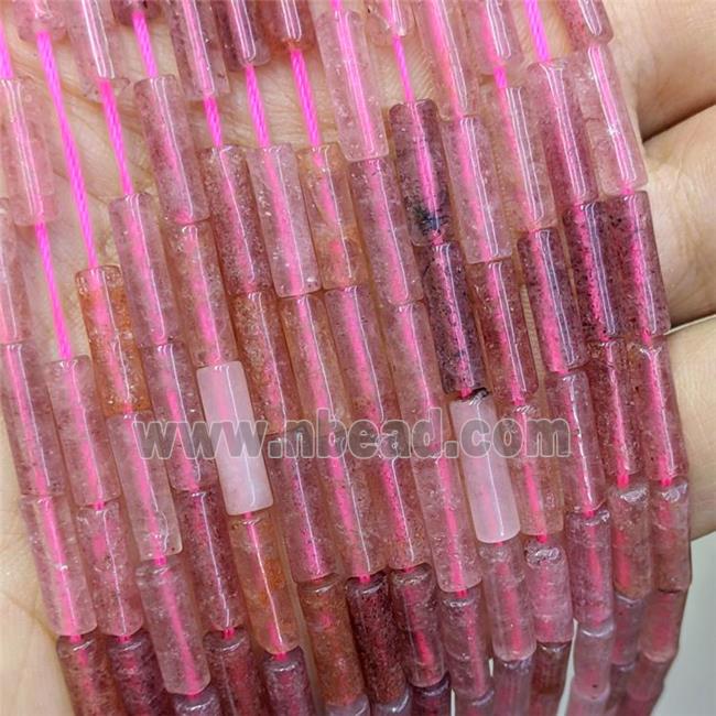Natural Pink Strawberry Quartz Tube Beads