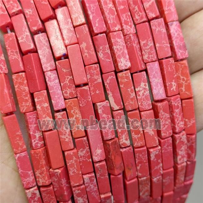 Synthetic Imperial Jasper Cuboid Beads Red