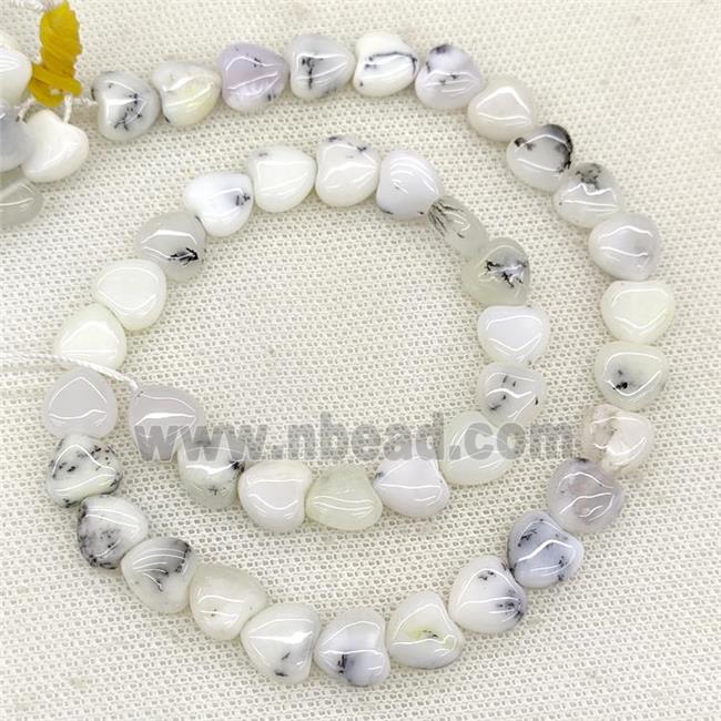 Natural White Moss Opal Heart Beads