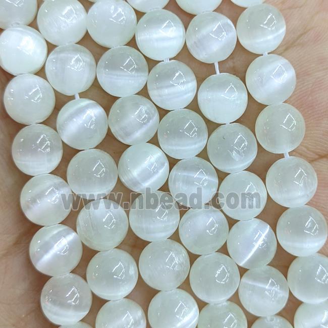 Naural Selenite Beads Smooth Round GrayWhite