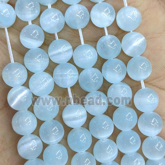 Naural Selenite Beads Lt.blue Dye Smooth Round